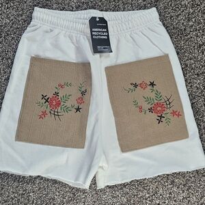 White Floral Embroidered Women's Shorts